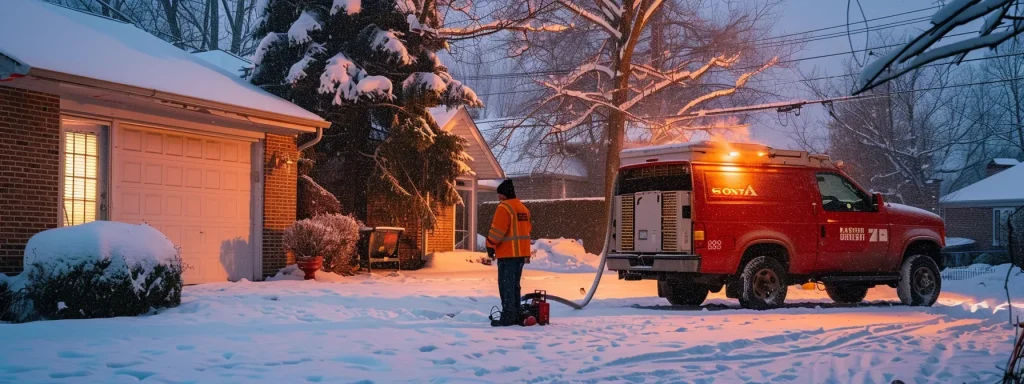 a professional hvac technician, clad in furnace exchange llc gear, efficiently installs a modern furnace in a cozy, suburban home in northwest indiana, with a branded company truck parked in the snowy driveway, embodying warmth and trust during the winter season.
