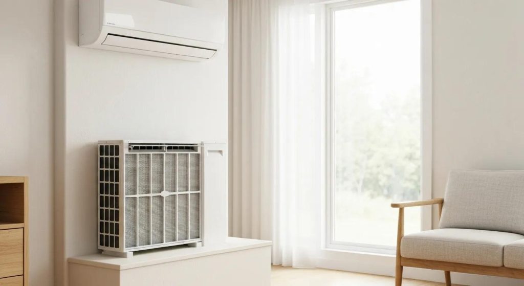 Clean air conditioning unit highlighting the importance of filter maintenance for improved air quality