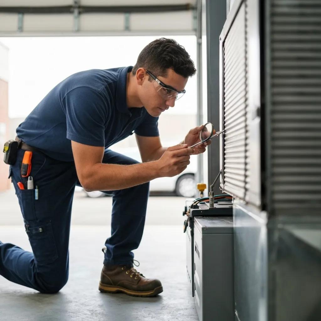 HVAC technician inspecting a furnace during a professional tune-up, highlighting safety and expertise