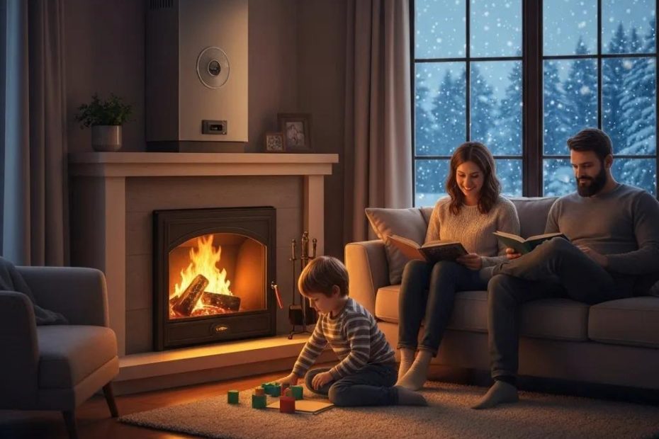 Cozy winter home with a well-maintained furnace, highlighting comfort and safety