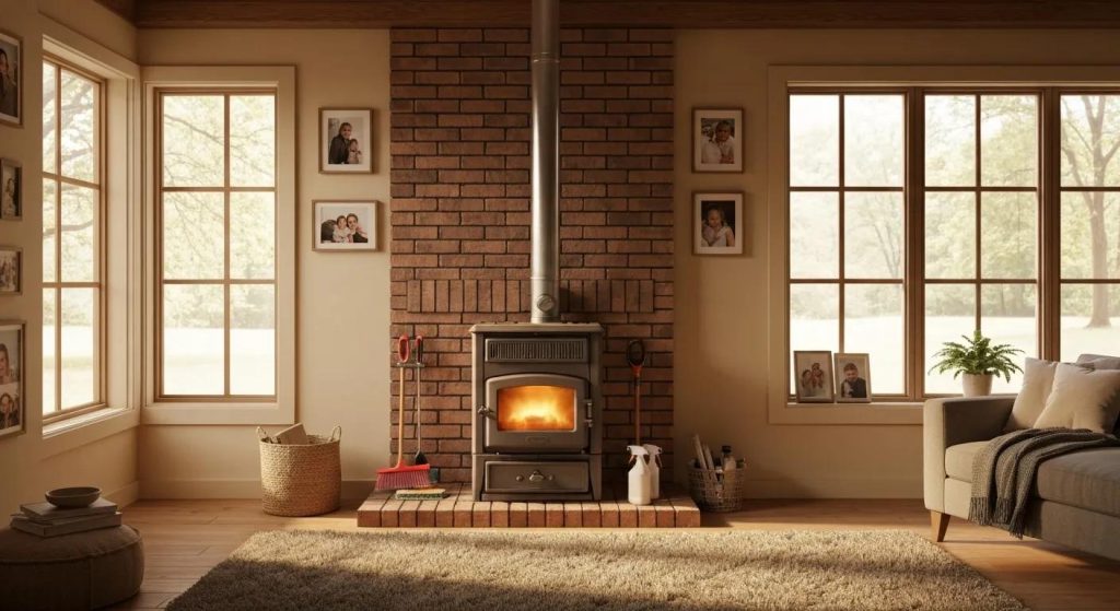 Cozy home interior with a furnace, highlighting the importance of pre-winter maintenance