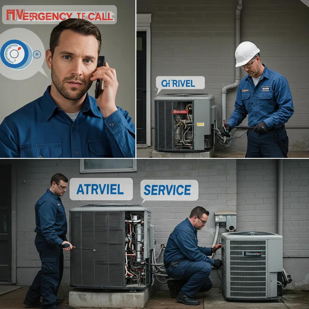 Technicians collaborating during the HVAC emergency service process