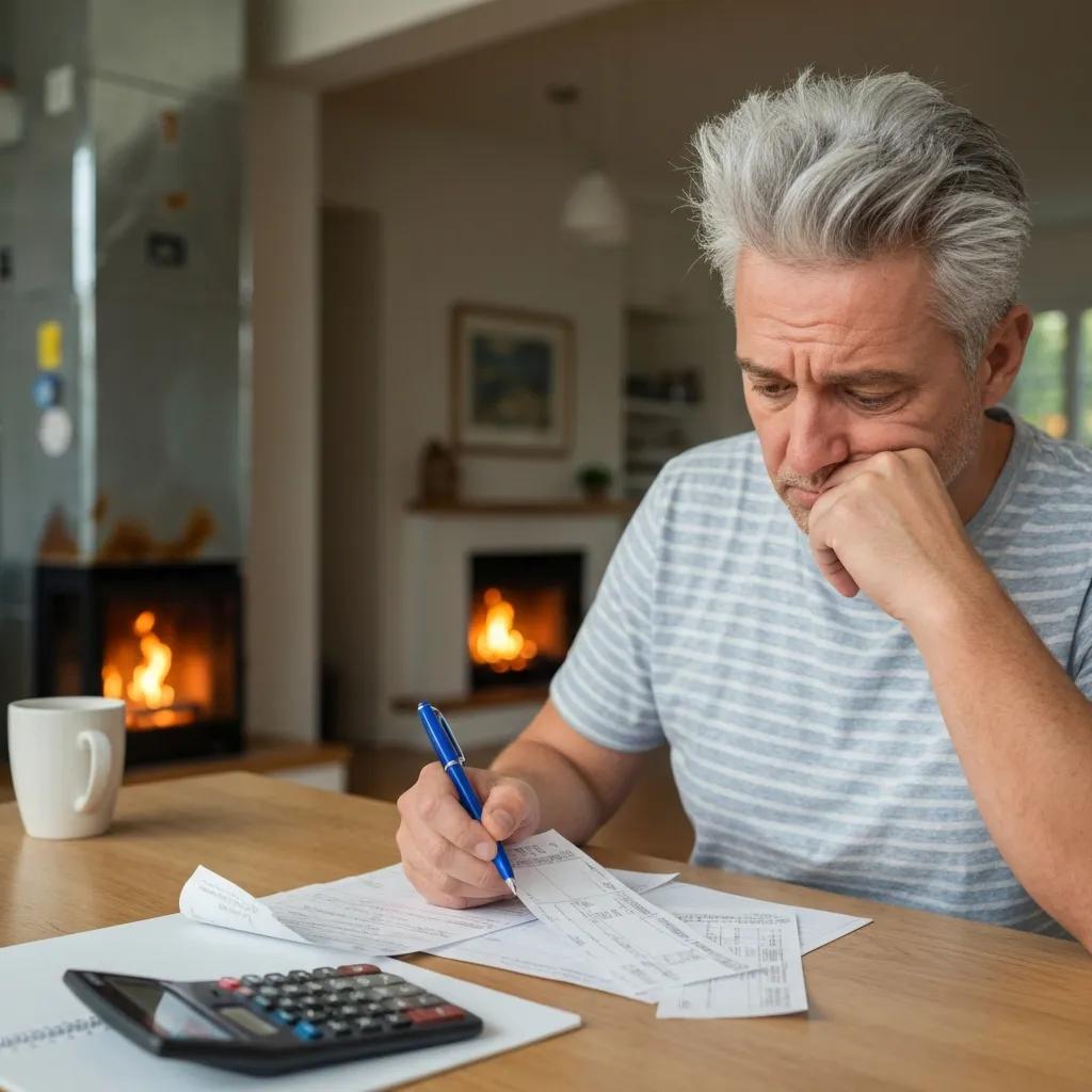 Homeowner reviewing energy bills, reflecting concern about rising costs related to furnace efficiency