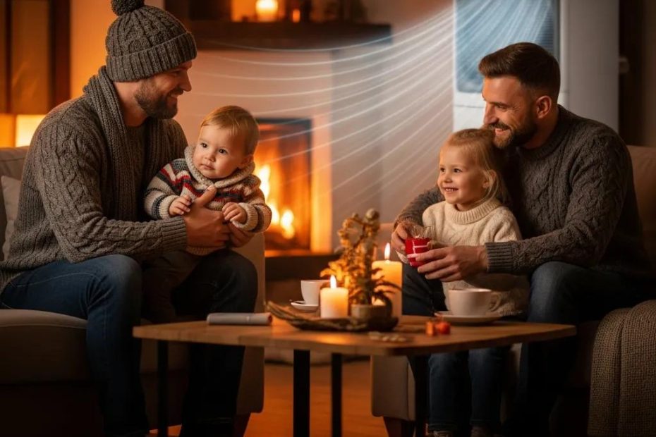 Cozy home interior with a modern HVAC system providing warmth during winter