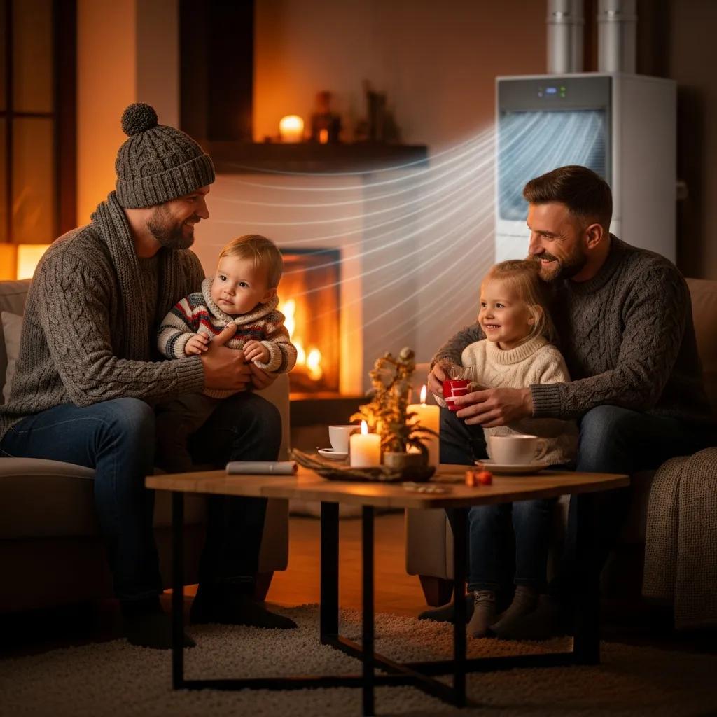Cozy home interior with a modern HVAC system providing warmth during winter