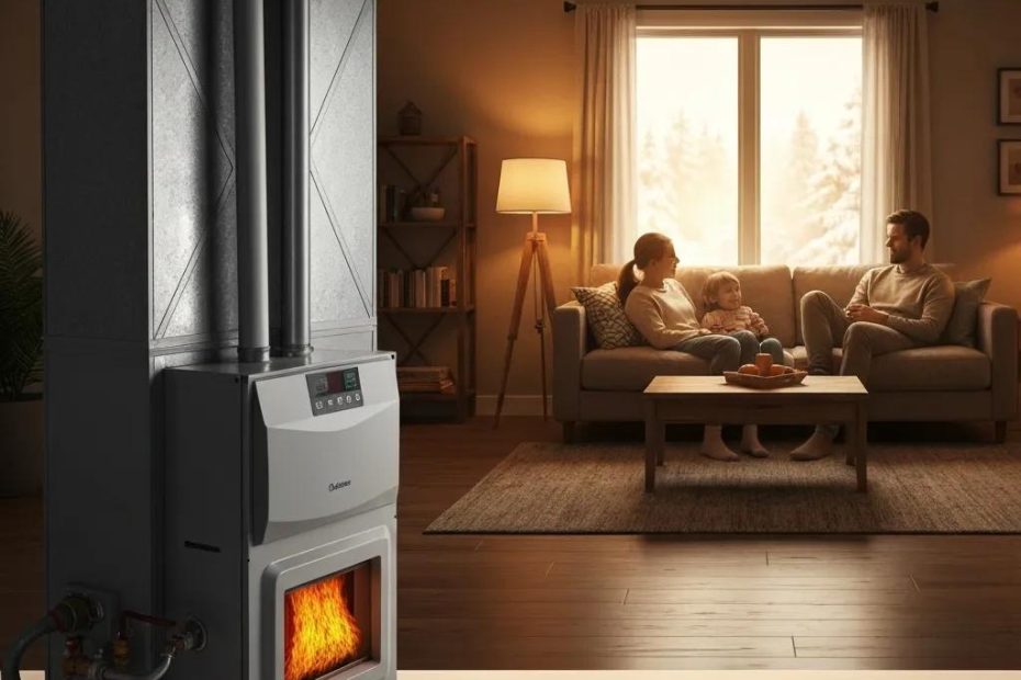 Cozy home with a well-maintained furnace, highlighting winter comfort and safety