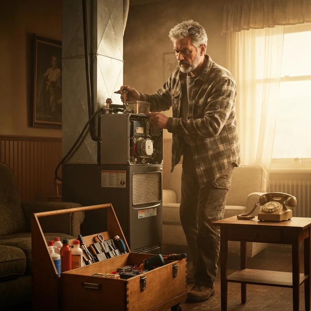 Homeowner performing furnace maintenance, emphasizing key preparation steps for winter