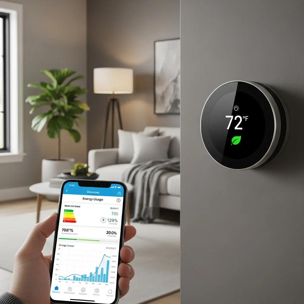 Smart thermostat in a modern home, illustrating energy optimization and comfort