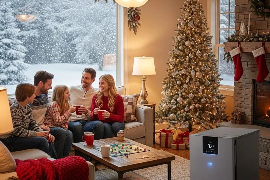 Cozy living room with a modern furnace, emphasizing the importance of heating during winter
