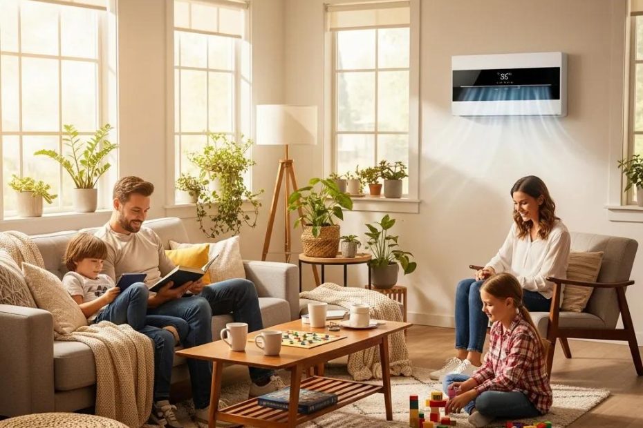 Cozy living room with modern HVAC system highlighting indoor comfort and energy efficiency