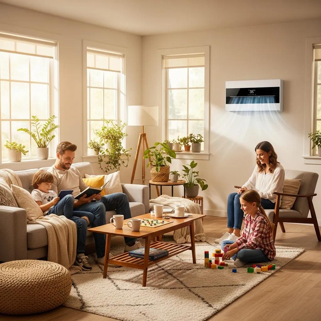 Cozy living room with modern HVAC system highlighting indoor comfort and energy efficiency