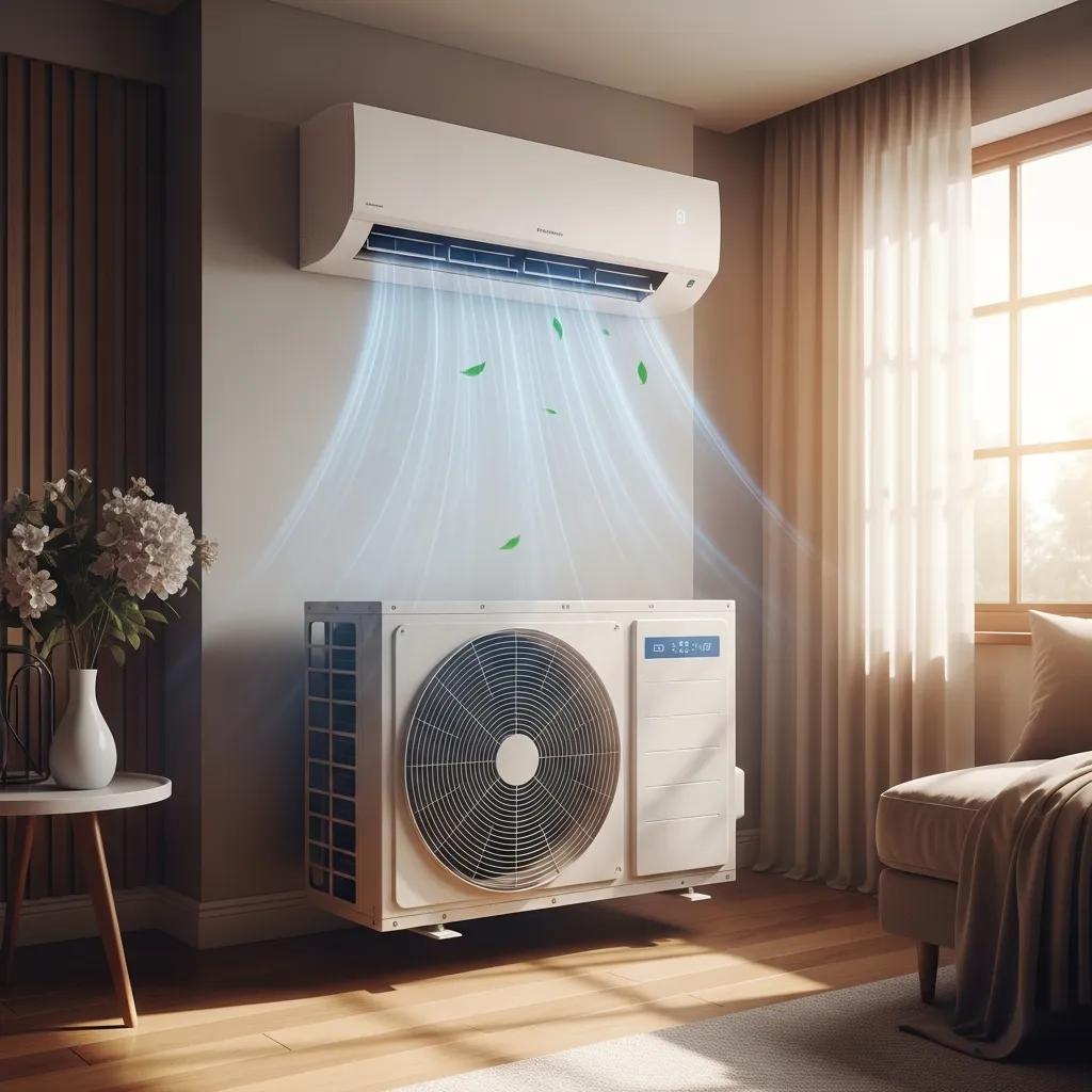 Modern energy-efficient air conditioning unit installed in a stylish home environment