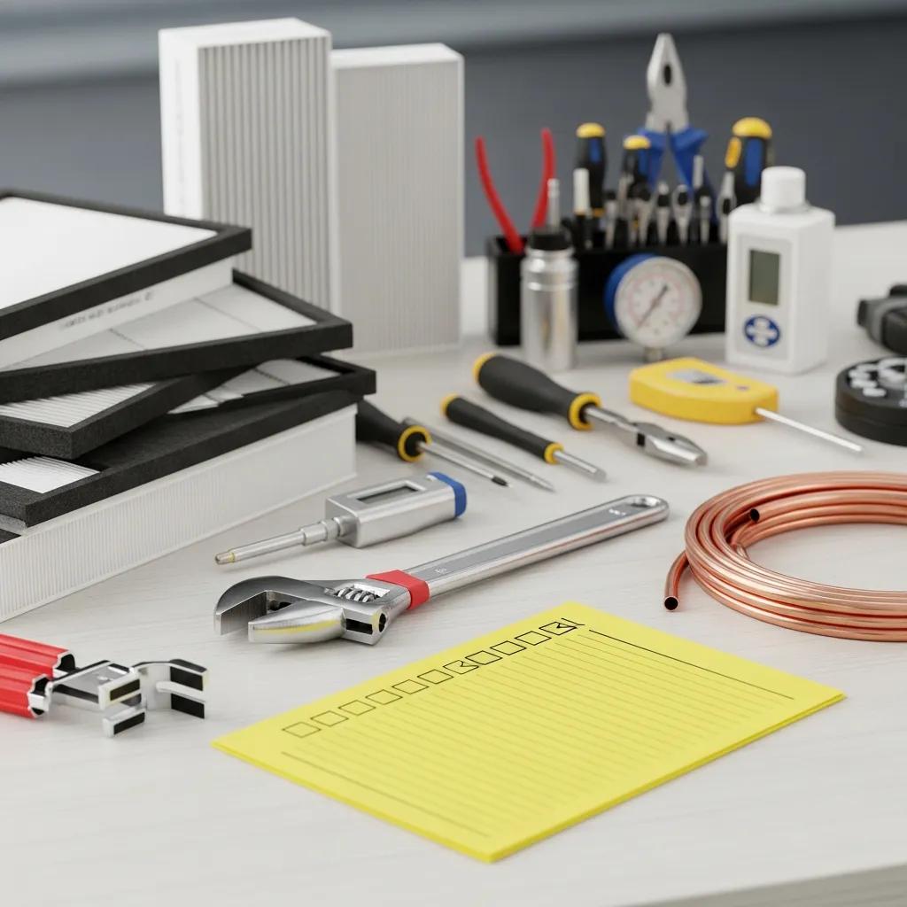 Workspace with HVAC maintenance tools and equipment emphasizing essential maintenance practices