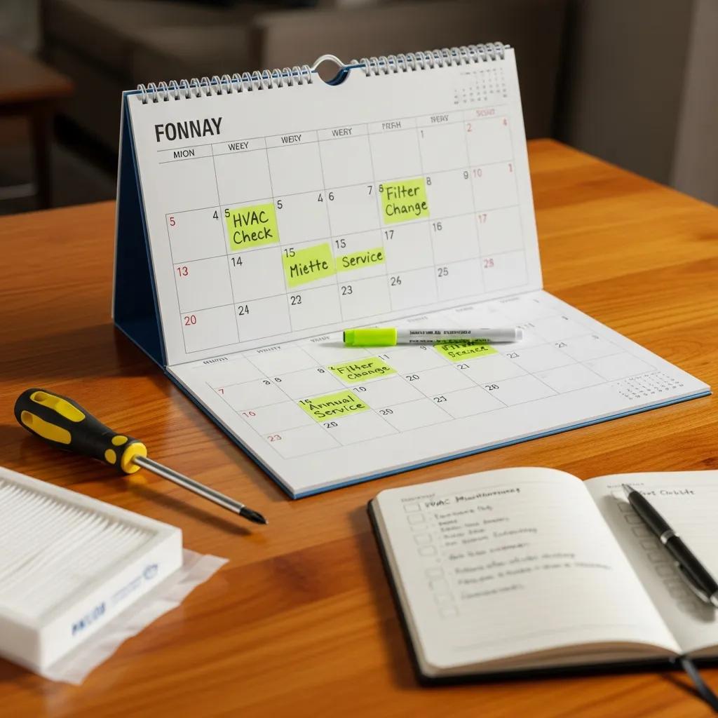 Calendar showing HVAC maintenance schedule with tools, highlighting planning and organization
