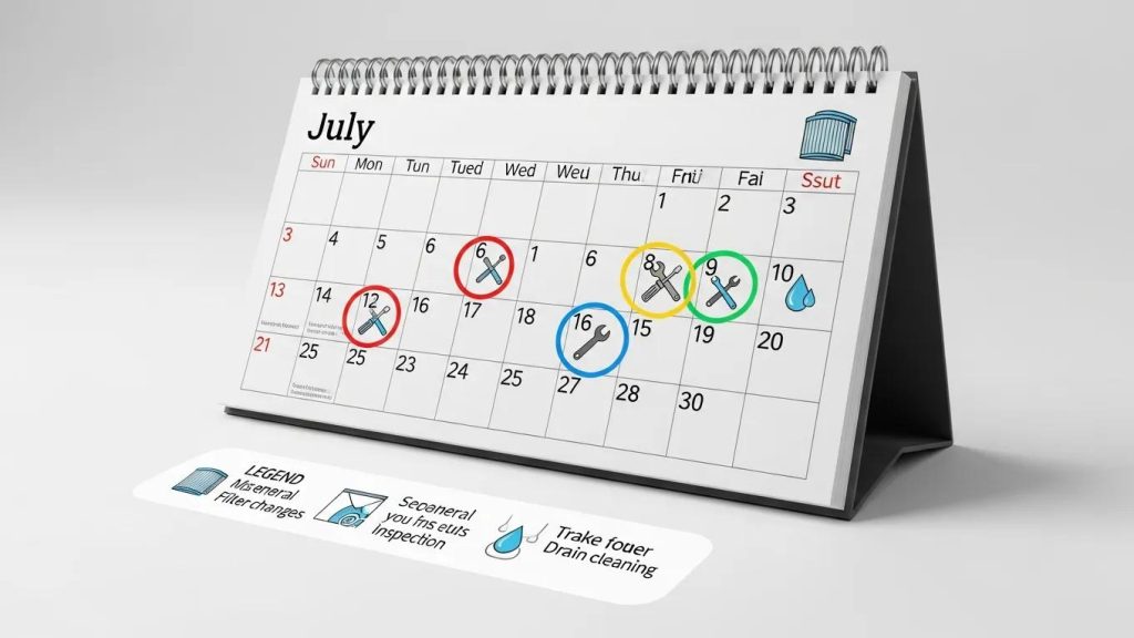 Calendar illustrating recommended HVAC maintenance tasks and their frequencies