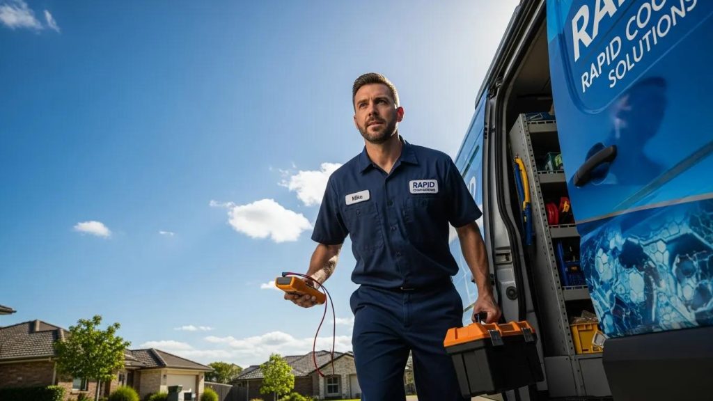 Emergency HVAC technician responding to a call during hot weather